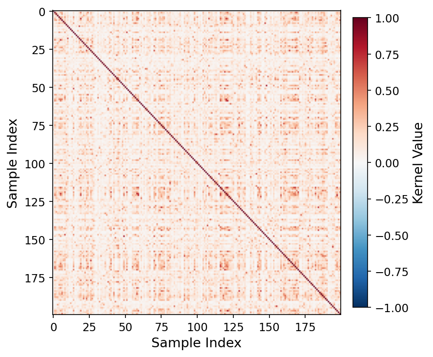 Quantum kernel matrix heatmap at q=16 for MedSigLIP-448